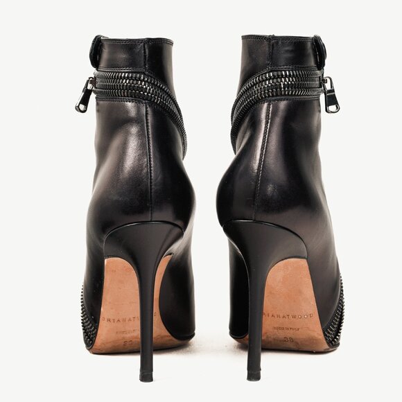 Brian Atwood Nebula Black Tumbled Nubuck Leather Zip-Detail Pointed-Toe Booties - Picture 3 of 11